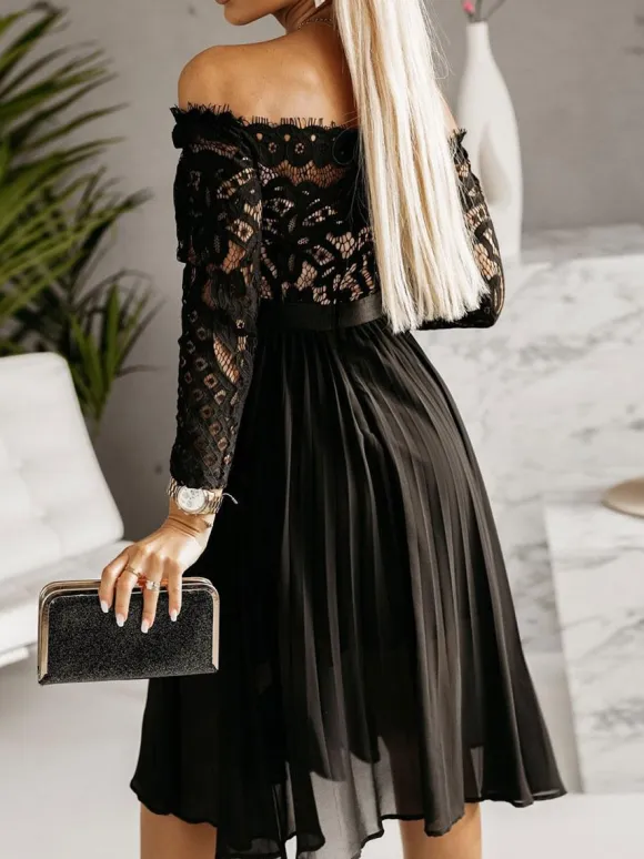 Party Dresses Black Long Sleeves Lace Short Dress
