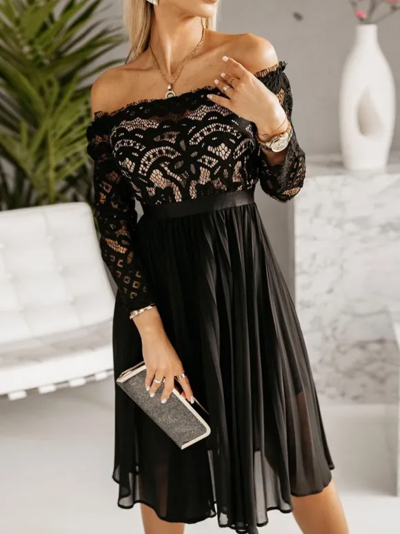 Party Dresses Black Long Sleeves Lace Short Dress