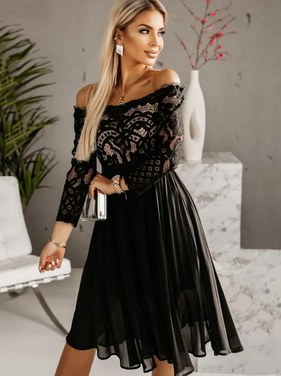 Party Dresses Black Long Sleeves Lace Short Dress