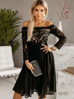 Party Dresses Black Long Sleeves Lace Short Dress