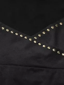 Party Dresses Black Rivet Trim Halter Open Back Bodycon Mini Dress Nightclub Party Outfit