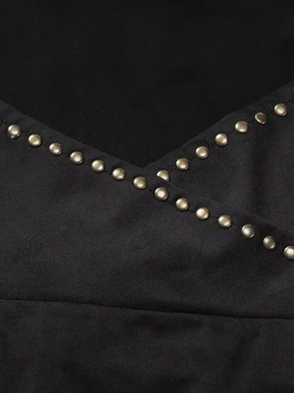 Party Dresses Black Rivet Trim Halter Open Back Bodycon Mini Dress Nightclub Party Outfit