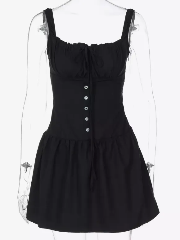 Party Dresses Mini White Straps Neck Lace Up Sleeveless Pleated Casual Semi Formal Dress