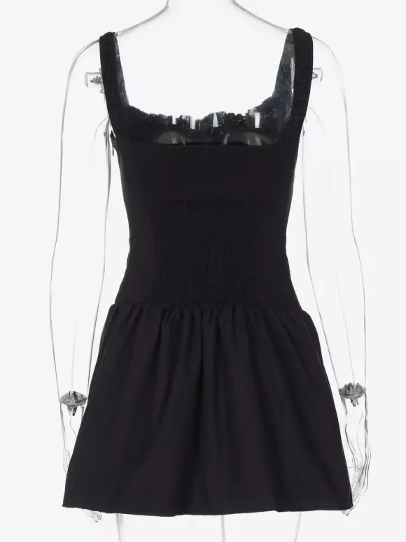 Party Dresses Mini White Straps Neck Lace Up Sleeveless Pleated Casual Semi Formal Dress