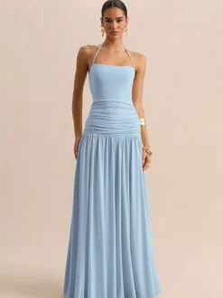 Party Dresses Yellow Straps Neck Short Sleeves Sexy Semi Formal Dress