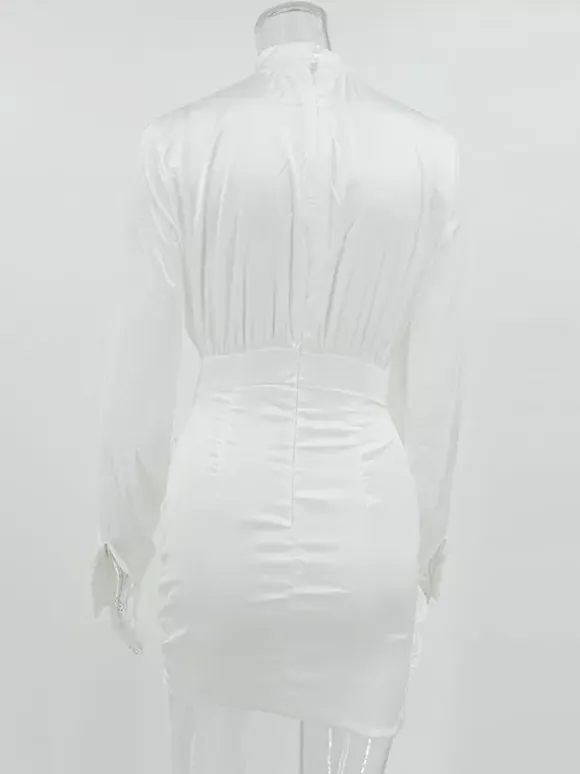 Party DressMini Black Stand Collar Long Sleeves Lantern Sleeve Elegant Semi Formal Dress