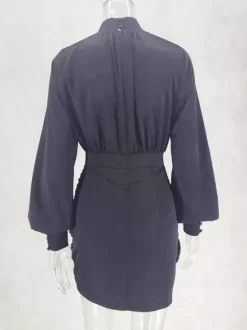 Party DressMini Black Stand Collar Long Sleeves Lantern Sleeve Elegant Semi Formal Dress