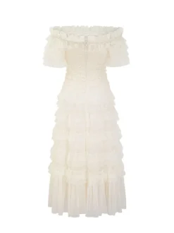 Party Maxi Dresses Embellished Collar Ruffles Polka Dot Sheer Semi Formal Dress