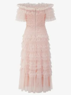 Party Maxi Dresses Embellished Collar Ruffles Polka Dot Sheer Semi Formal Dress