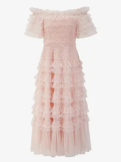 Party Maxi Dresses Embellished Collar Ruffles Polka Dot Sheer Semi Formal Dress