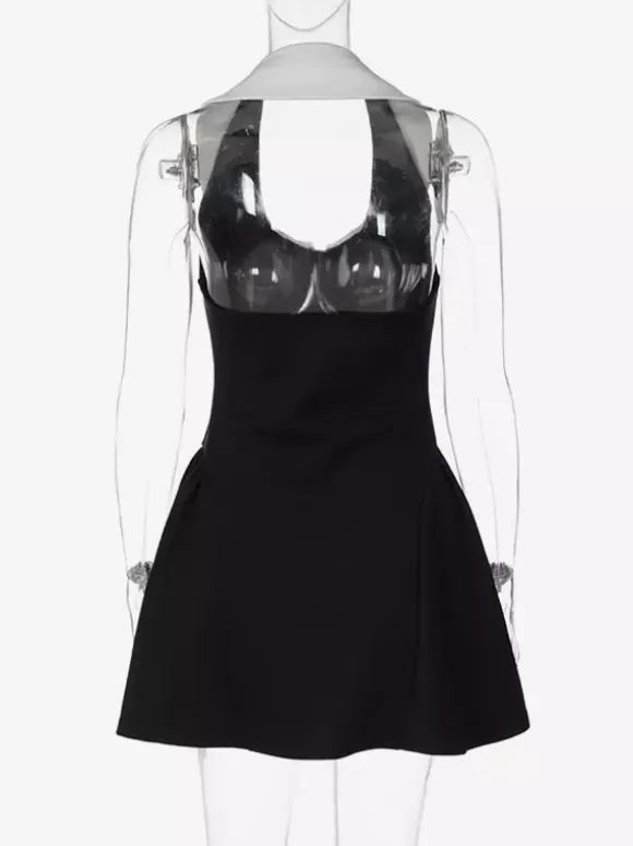 Party Dress Black Sleeveless Color Block Elegant Semi Formal High Waist A Line Mini Dress