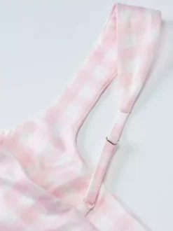Party Dress Dresses Midi Pink Straps Neck Pleated Plaid Classic Semi Formal Summer Dress