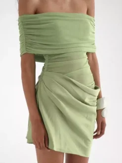 Party Dress Dresses Mini Green Strapless Pleated Sleeveless Semi Formal Dress
