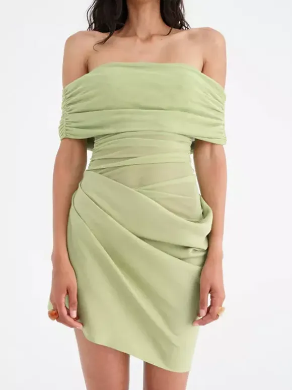 Party Dress Dresses Mini Green Strapless Pleated Sleeveless Semi Formal Dress