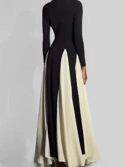Party Dresses Black Jewel Neck Long Sleeves Two-Tone Semi Formal Dress