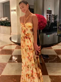 Party Dresses Floral Print Backless Spaghetti Strap Maxi Dress Summer Boho Beach Long Dress