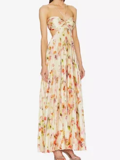 Party Dresses Floral Print Backless Spaghetti Strap Maxi Dress Summer Boho Beach Long Dress