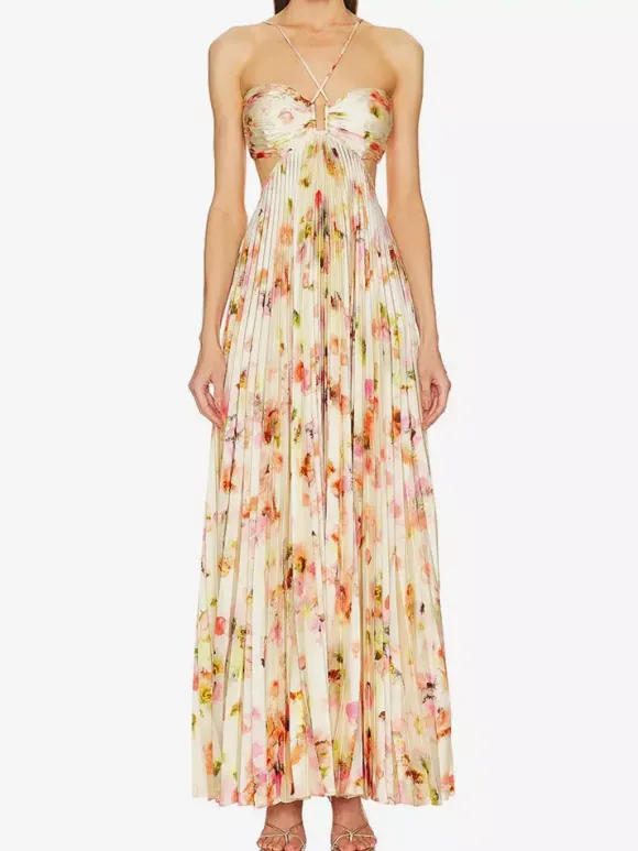 Party Dresses Floral Print Backless Spaghetti Strap Maxi Dress Summer Boho Beach Long Dress