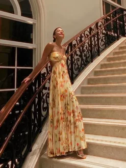 Party Dresses Floral Print Backless Spaghetti Strap Maxi Dress Summer Boho Beach Long Dress