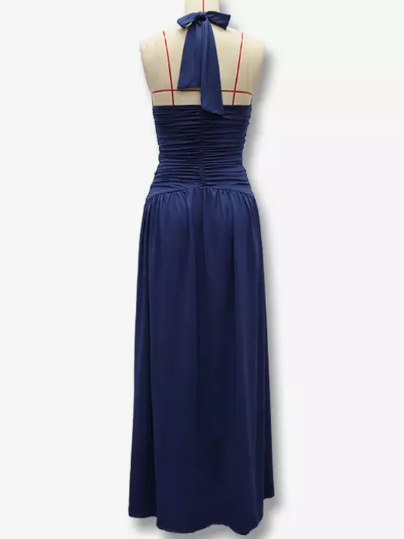Party Dresses Halter Ruched High Slit Elegant Women Evening Long Maxi Dress