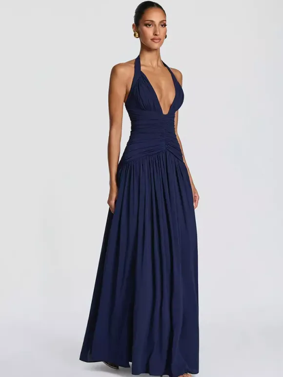 Party Dresses Halter Ruched High Slit Elegant Women Evening Long Maxi Dress