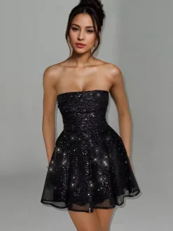 Party Dresses Red Strapless Bows Sleeveless Open Shoulder Semi Formal Dress