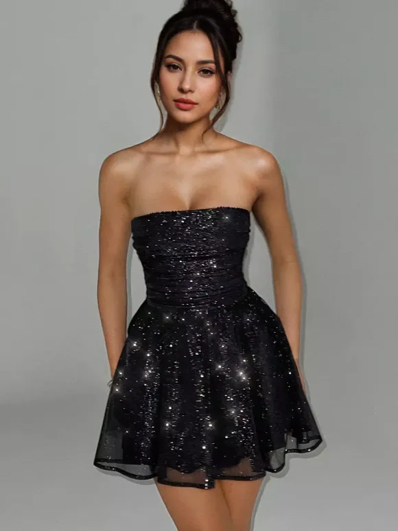 Party Dresses Red Strapless Bows Sleeveless Open Shoulder Semi Formal Dress