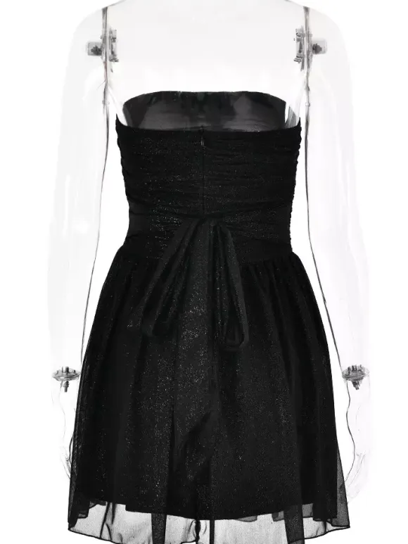 Party Dresses Red Strapless Bows Sleeveless Open Shoulder Semi Formal Dress