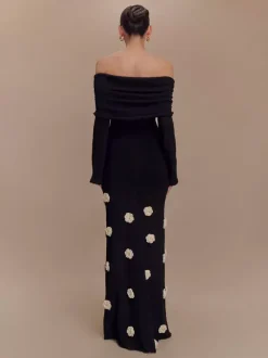 Party Dresses Shaping Flower Flowers Long Sleeves Off-The-Shoulder Casual White Dress