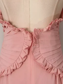 Party Dresses Sleeveless Halter V Neck Ruffle Pleated Flowy Wedding Long Maxi Dress
