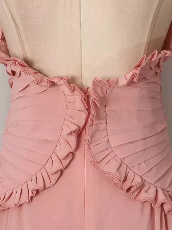 Party Dresses Sleeveless Halter V Neck Ruffle Pleated Flowy Wedding Long Maxi Dress