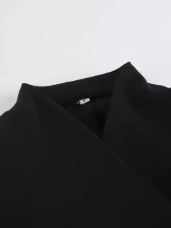 Party Dresses Stand Collar Gold Button Long Sleeve Pocket Office Blazer Dress