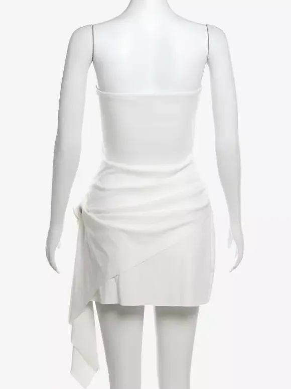Party Dresses White Strapless Sleeveless Semi Formal Dress