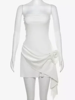 Party Dresses White Strapless Sleeveless Semi Formal Dress