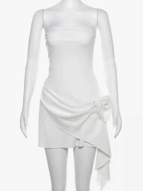 Party Dresses White Strapless Sleeveless Semi Formal Dress