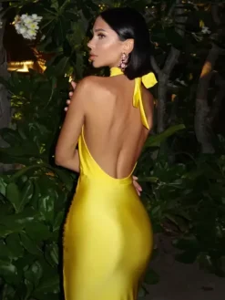 Party Dresses Yellow V-Neck Sleeveless Semi Formal Dress