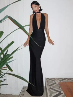 Party Dresses Yellow V-Neck Sleeveless Semi Formal Dress