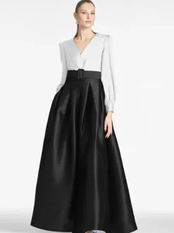 Party Dress For Mother Of The Bride V-Neck Long Sleeves A-Line Sash Guest Dresses For Wedding