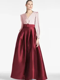 Party Dress For Mother Of The Bride V-Neck Long Sleeves A-Line Sash Guest Dresses For Wedding