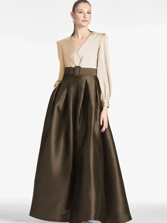 Party Dress For Mother Of The Bride V-Neck Long Sleeves A-Line Sash Guest Dresses For Wedding