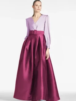 Party Dress For Mother Of The Bride V-Neck Long Sleeves A-Line Sash Guest Dresses For Wedding