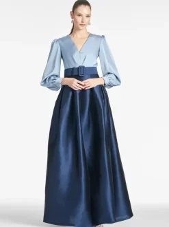 Party Dress For Mother Of The Bride V-Neck Long Sleeves A-Line Sash Guest Dresses For Wedding