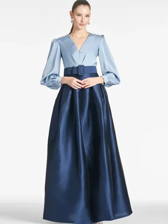 Party Dress For Mother Of The Bride V-Neck Long Sleeves A-Line Sash Guest Dresses For Wedding
