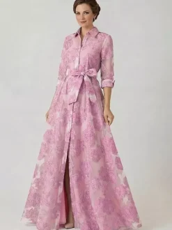 Party Dress For Mother Of The Bride Designed Neckline 3/4 Length Sleeves A-Line Sash Guest Dresses For Wedding
