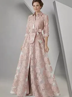Party Dress For Mother Of The Bride Designed Neckline 3/4 Length Sleeves A-Line Sash Guest Dresses For Wedding