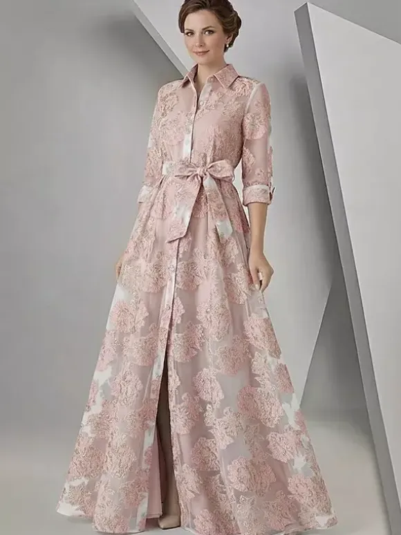 Party Dress For Mother Of The Bride Designed Neckline 3/4 Length Sleeves A-Line Sash Guest Dresses For Wedding