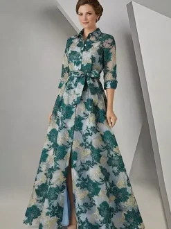 Party Dress For Mother Of The Bride Designed Neckline 3/4 Length Sleeves A-Line Sash Guest Dresses For Wedding