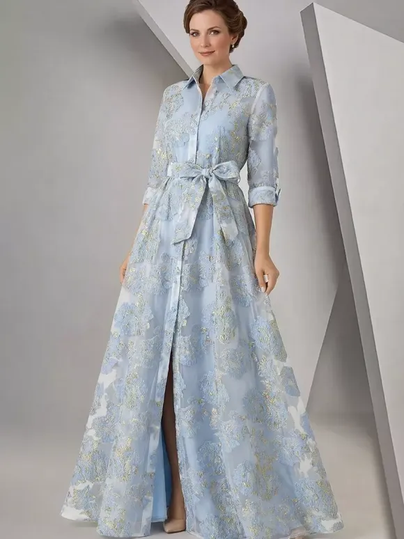 Party Dress For Mother Of The Bride Designed Neckline 3/4 Length Sleeves A-Line Sash Guest Dresses For Wedding