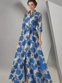 Party Dress For Mother Of The Bride Designed Neckline 3/4 Length Sleeves A-Line Sash Guest Dresses For Wedding