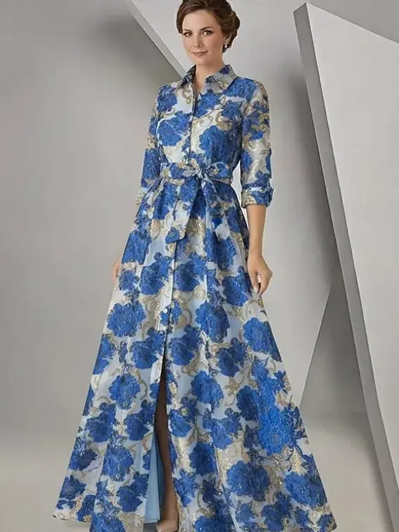 Party Dress For Mother Of The Bride Designed Neckline 3/4 Length Sleeves A-Line Sash Guest Dresses For Wedding